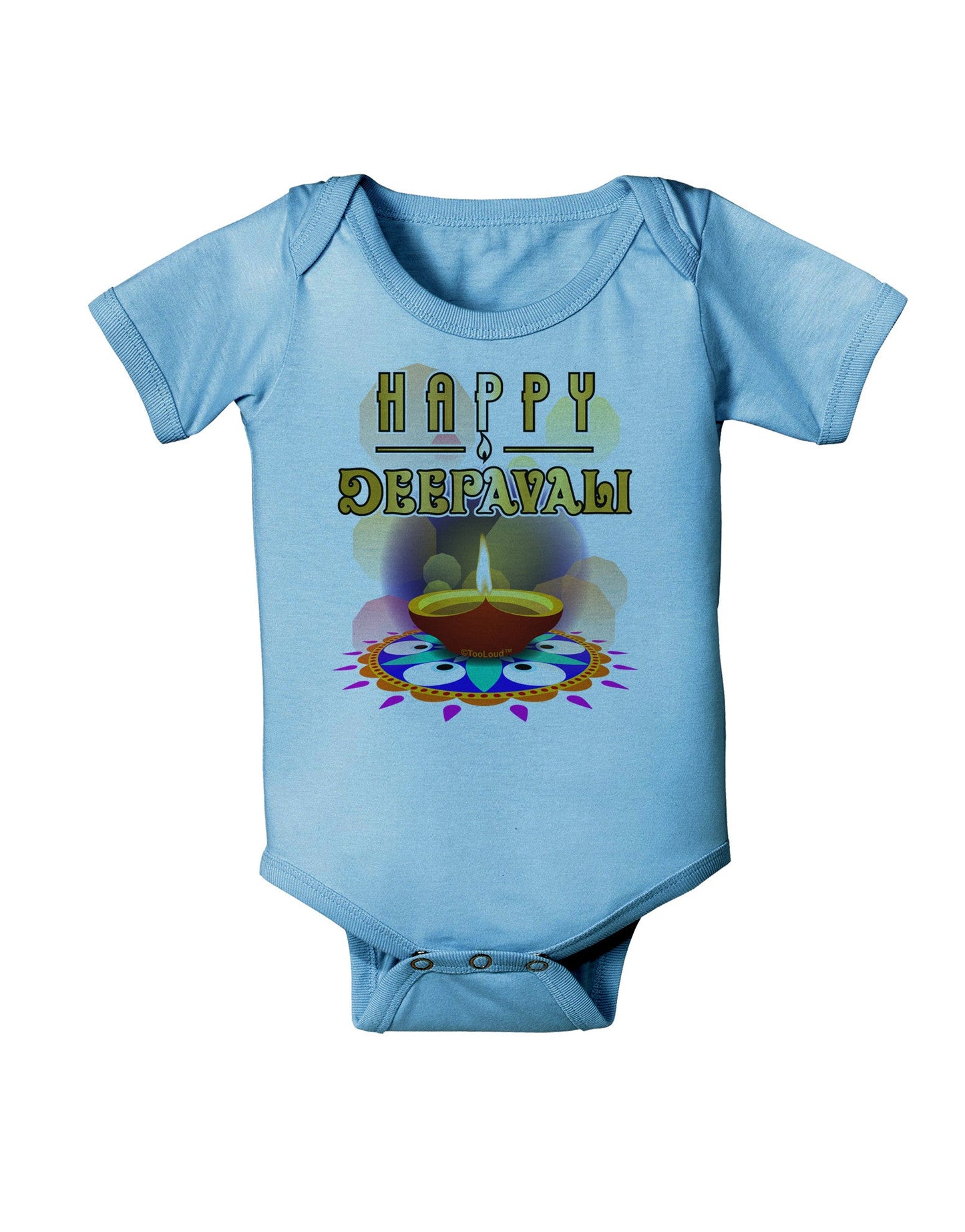 Happy Deepavali - Rangoli and Diya Baby Romper Bodysuit by-Baby Romper-TooLoud-LightBlue-06-Months-Davson Sales