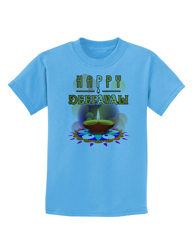 Happy Deepavali - Rangoli and Diya Childrens T-Shirt-Childrens T-Shirt-TooLoud-Aquatic-Blue-X-Small-Davson Sales