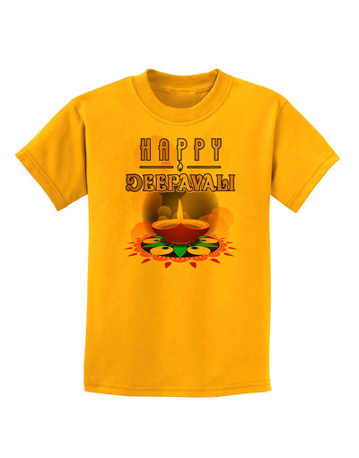 Happy Deepavali - Rangoli and Diya Childrens T-Shirt-Childrens T-Shirt-TooLoud-Gold-X-Small-Davson Sales