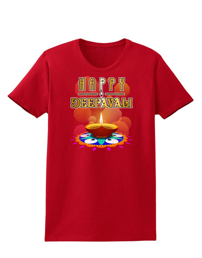 Happy Deepavali - Rangoli and Diya Womens Dark T-Shirt-TooLoud-Red-X-Small-Davson Sales