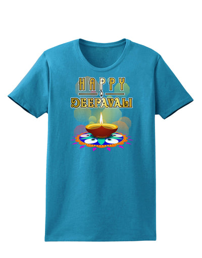 Happy Deepavali - Rangoli and Diya Womens Dark T-Shirt-TooLoud-Turquoise-X-Small-Davson Sales