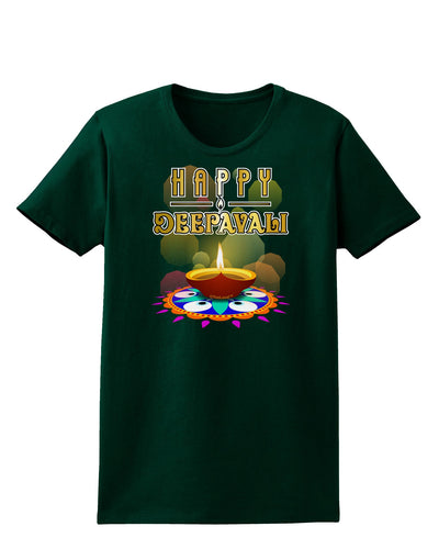 Happy Deepavali - Rangoli and Diya Womens Dark T-Shirt-TooLoud-Forest-Green-Small-Davson Sales