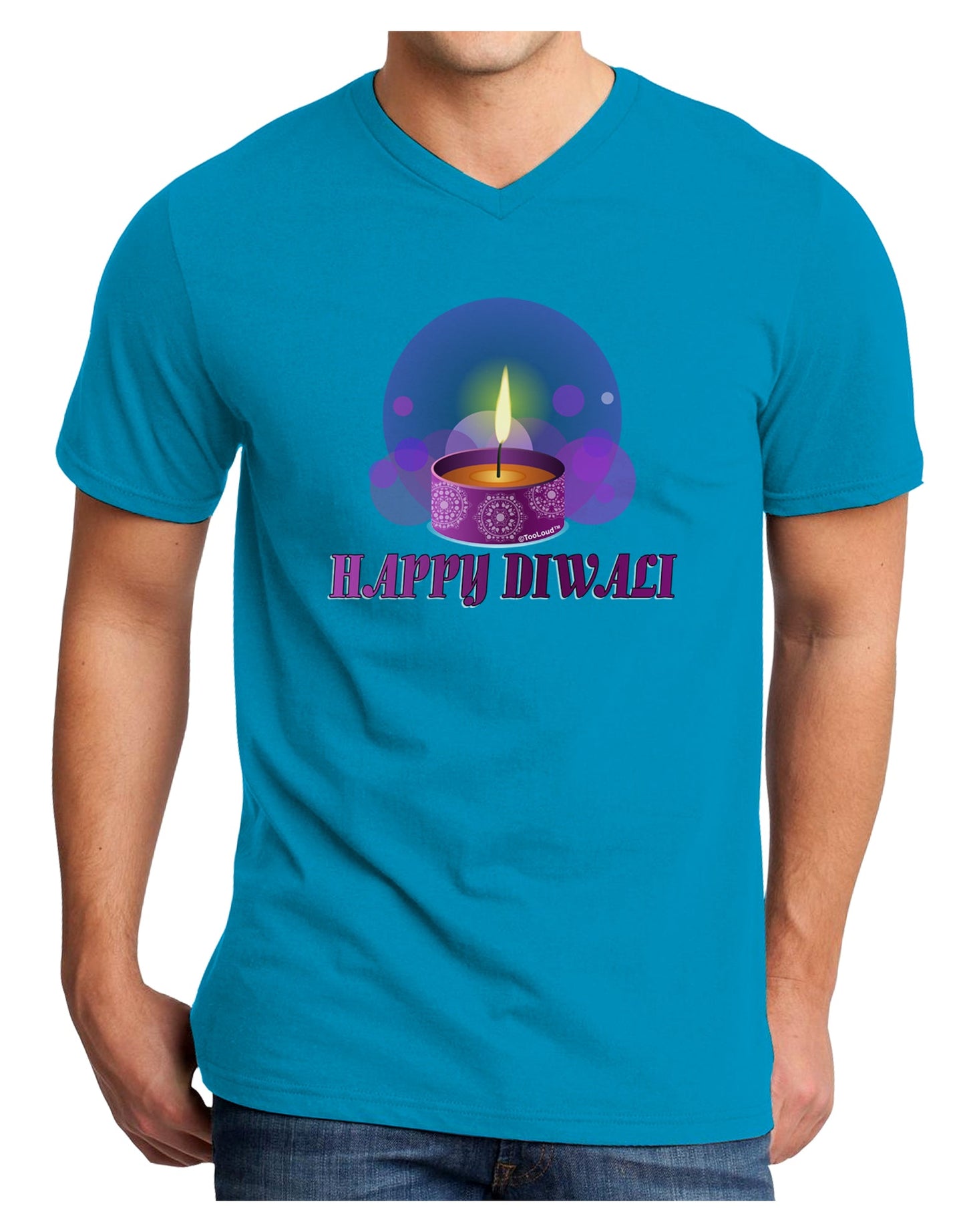 Happy Diwali Purple Candle Adult Dark V-Neck T-Shirt by TooLoud-Mens V-Neck T-Shirt-TooLoud-Turquoise-Small-Davson Sales