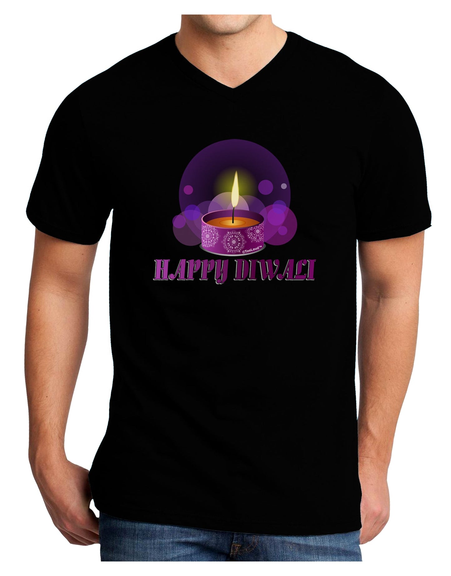 Happy Diwali Purple Candle Adult Dark V-Neck T-Shirt by TooLoud-Mens V-Neck T-Shirt-TooLoud-Black-Small-Davson Sales