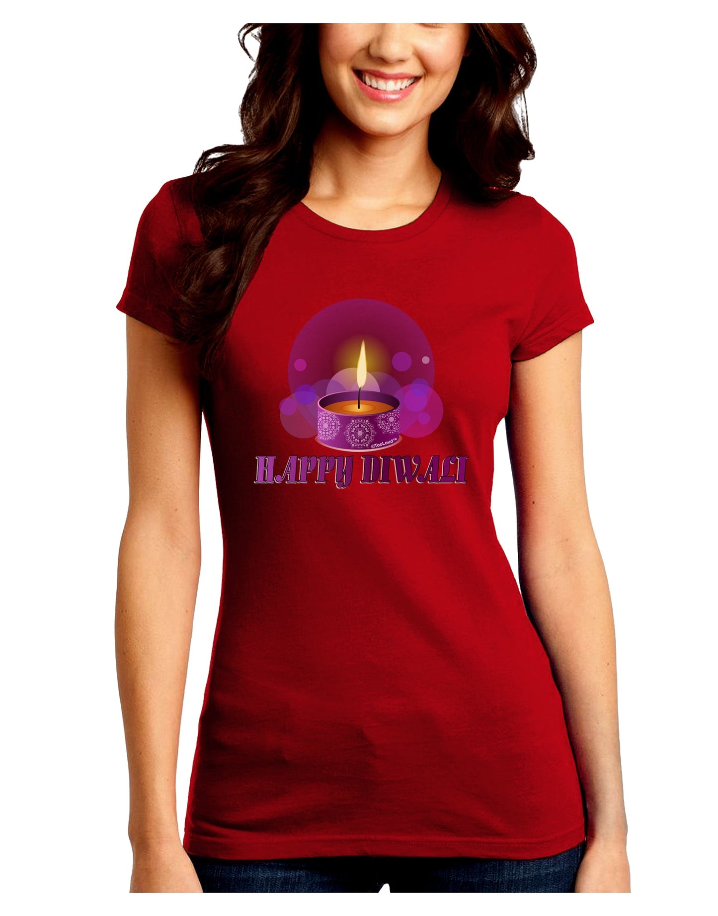 Happy Diwali Purple Candle Juniors Petite Crew Dark T-Shirt by TooLoud-T-Shirts Juniors Tops-TooLoud-Red-Juniors Fitted Small-Davson Sales