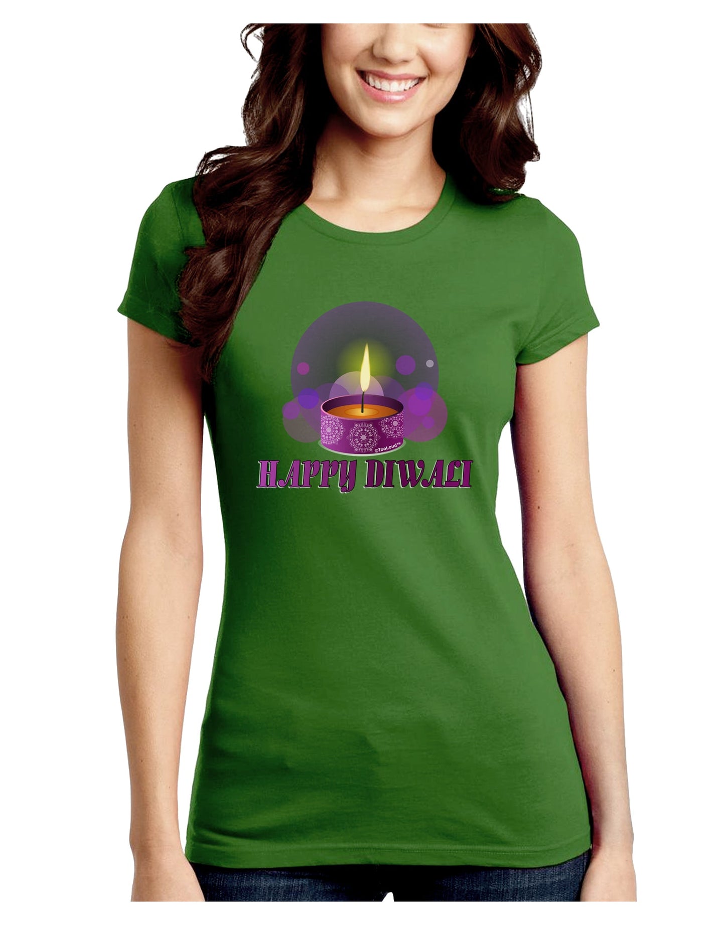 Happy Diwali Purple Candle Juniors Petite Crew Dark T-Shirt by TooLoud-T-Shirts Juniors Tops-TooLoud-Kiwi-Green-Juniors Fitted X-Small-Davson Sales