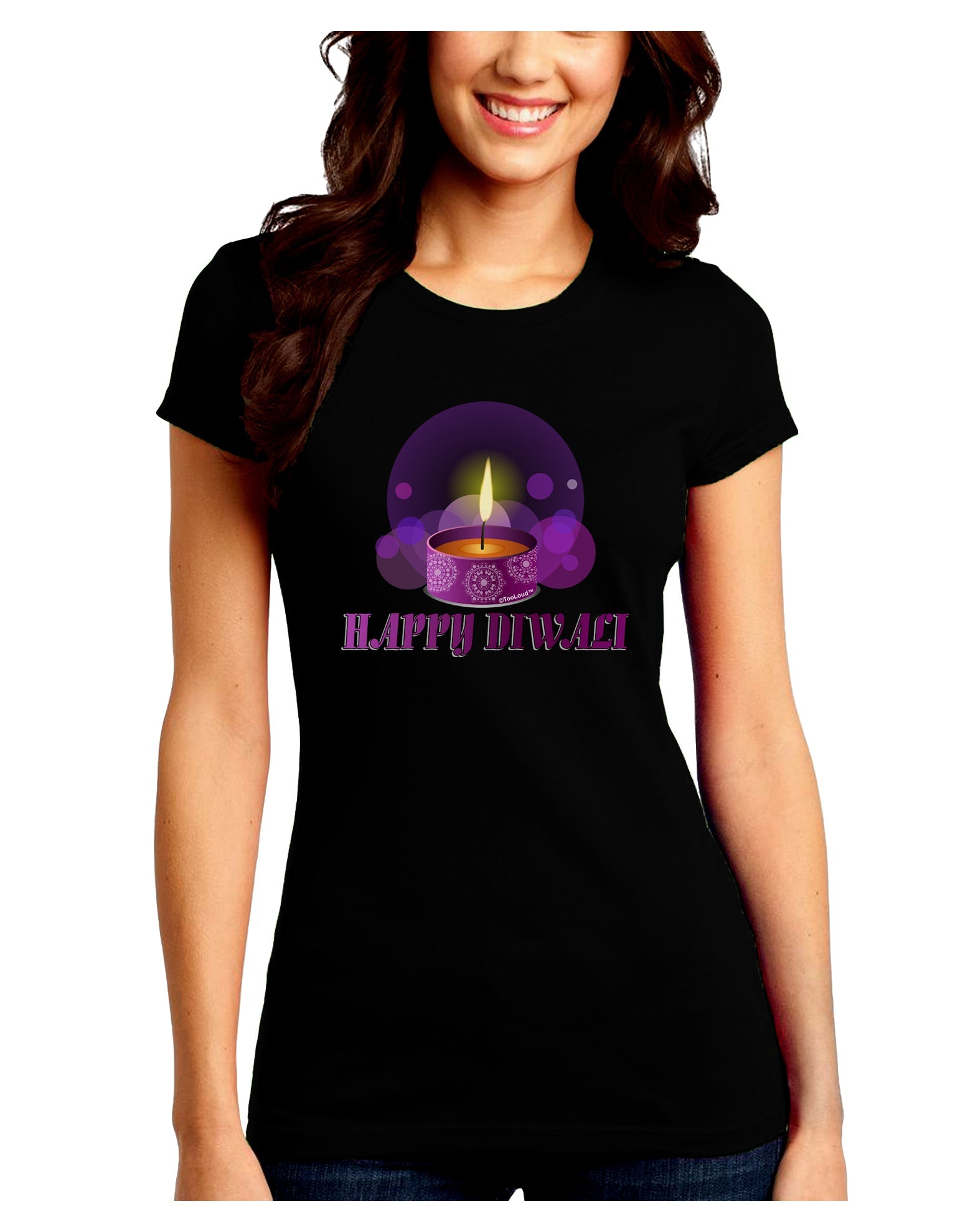 Happy Diwali Purple Candle Juniors Petite Crew Dark T-Shirt by TooLoud-T-Shirts Juniors Tops-TooLoud-Black-Juniors Fitted Small-Davson Sales
