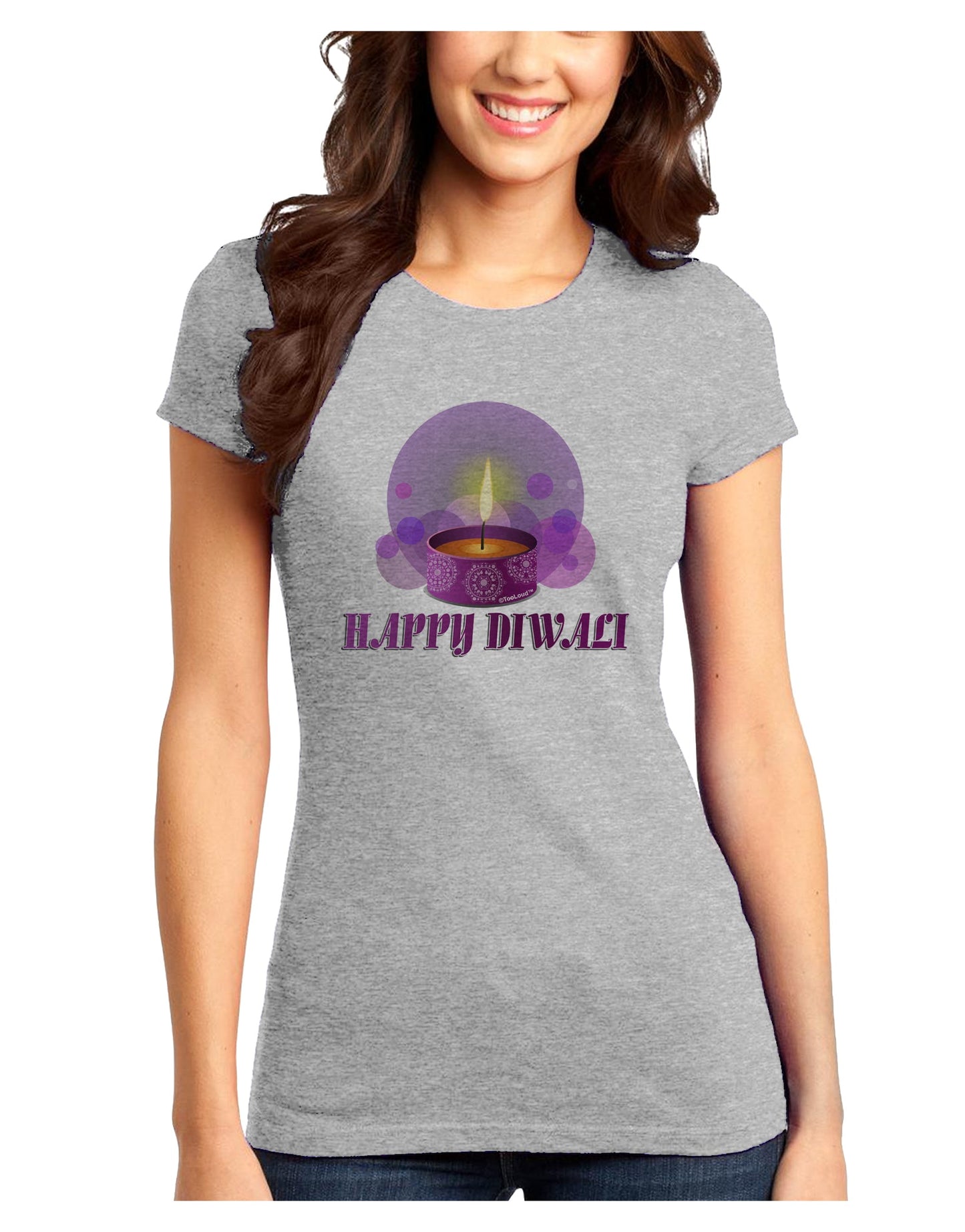 Happy Diwali Purple Candle Juniors Petite T-Shirt by TooLoud-T-Shirts Juniors Tops-TooLoud-Ash-Gray-Juniors Fitted X-Small-Davson Sales