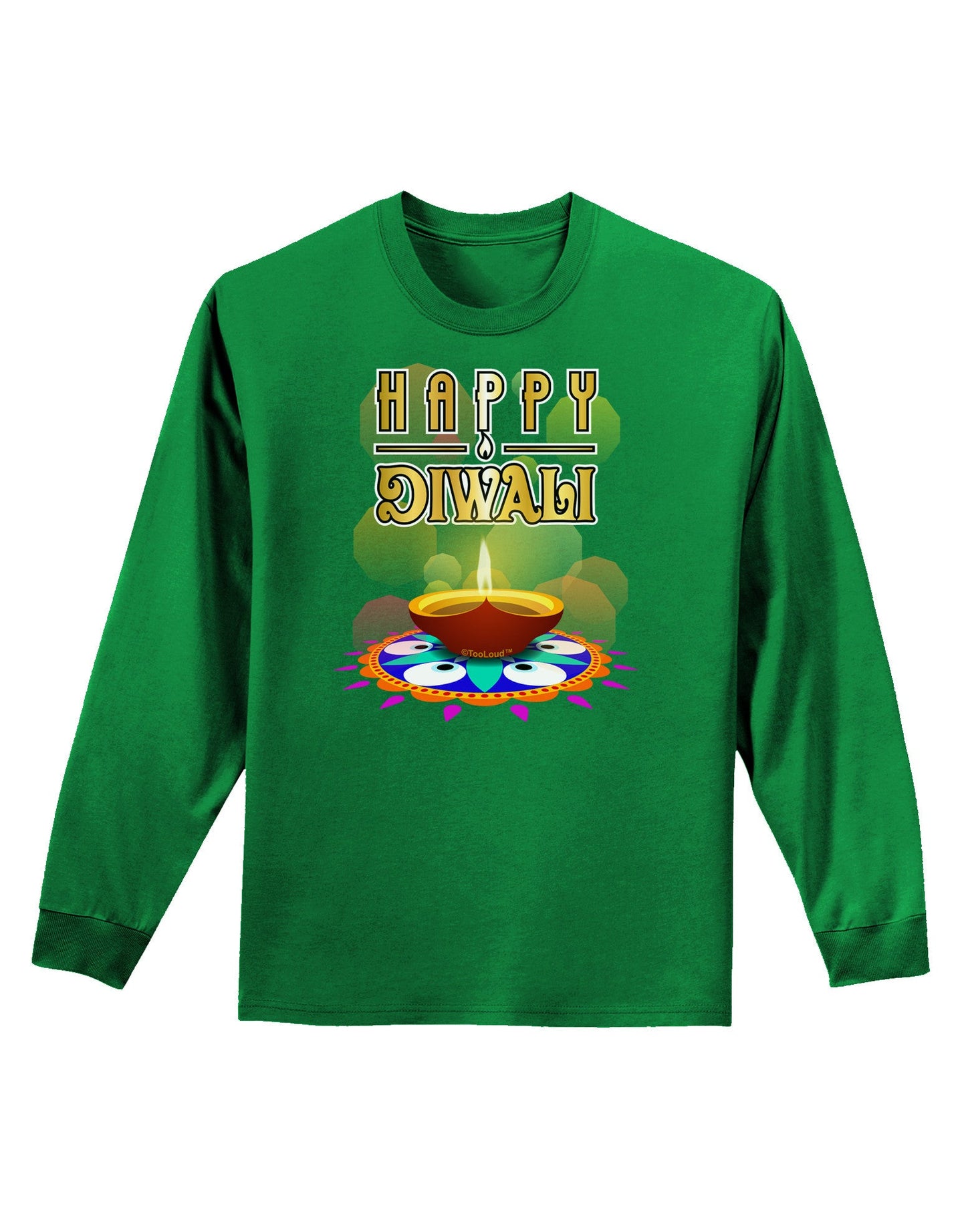 Happy Diwali - Rangoli and Diya Adult Long Sleeve Dark T-Shirt-TooLoud-Kelly-Green-Small-Davson Sales