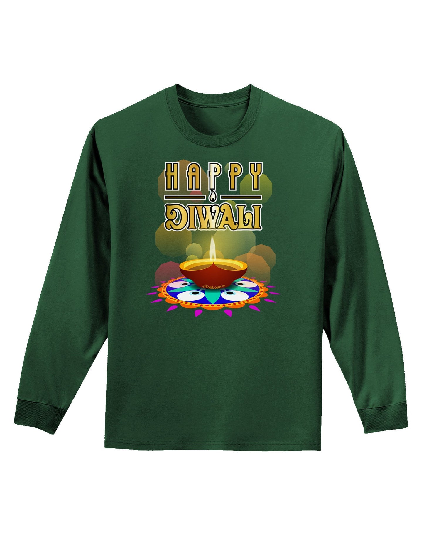 Happy Diwali - Rangoli and Diya Adult Long Sleeve Dark T-Shirt-TooLoud-Dark-Green-Small-Davson Sales