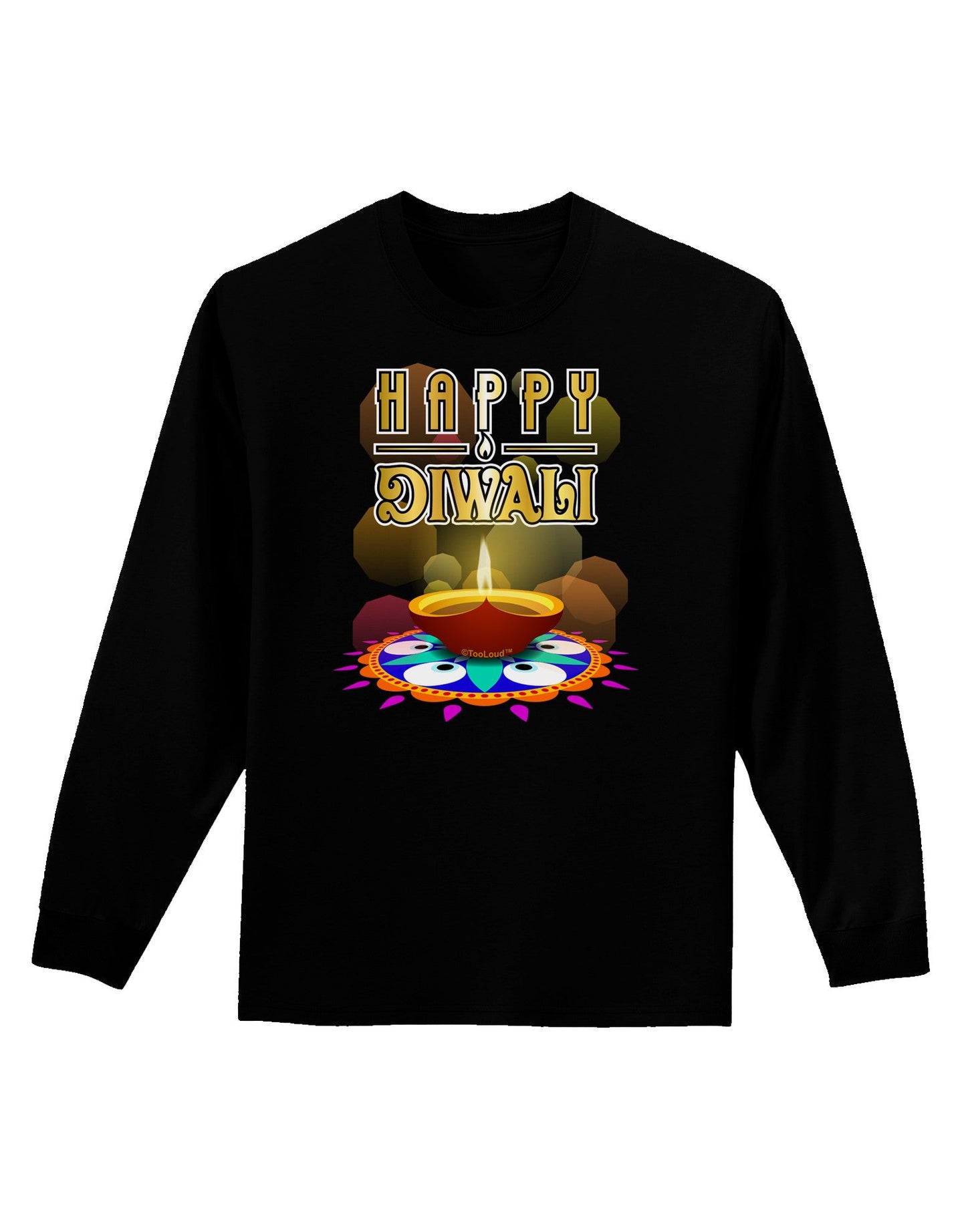 Happy Diwali - Rangoli and Diya Adult Long Sleeve Dark T-Shirt-TooLoud-Black-Small-Davson Sales