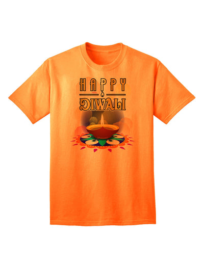 Happy Diwali - Rangoli and Diya Adult T-Shirt-Mens T-Shirt-TooLoud-Neon-Orange-Small-Davson Sales