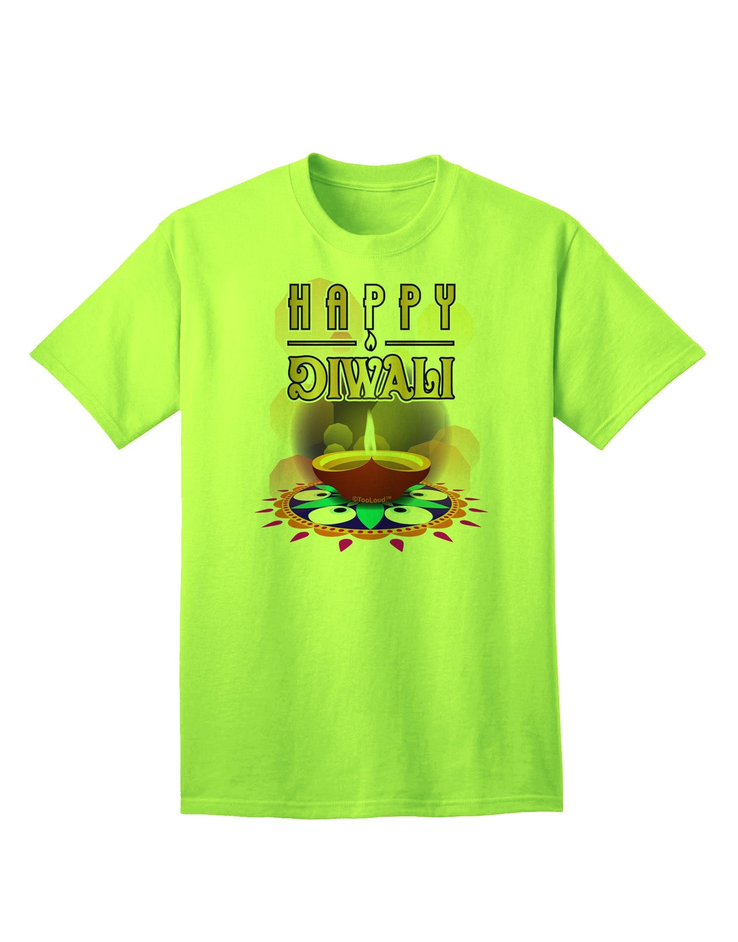 Happy Diwali - Rangoli and Diya Adult T-Shirt-Mens T-Shirt-TooLoud-Neon-Green-Small-Davson Sales