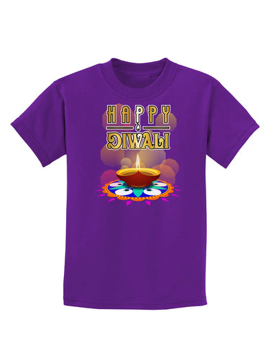 Happy Diwali - Rangoli and Diya Childrens Dark T-Shirt-Childrens T-Shirt-TooLoud-Purple-X-Small-Davson Sales