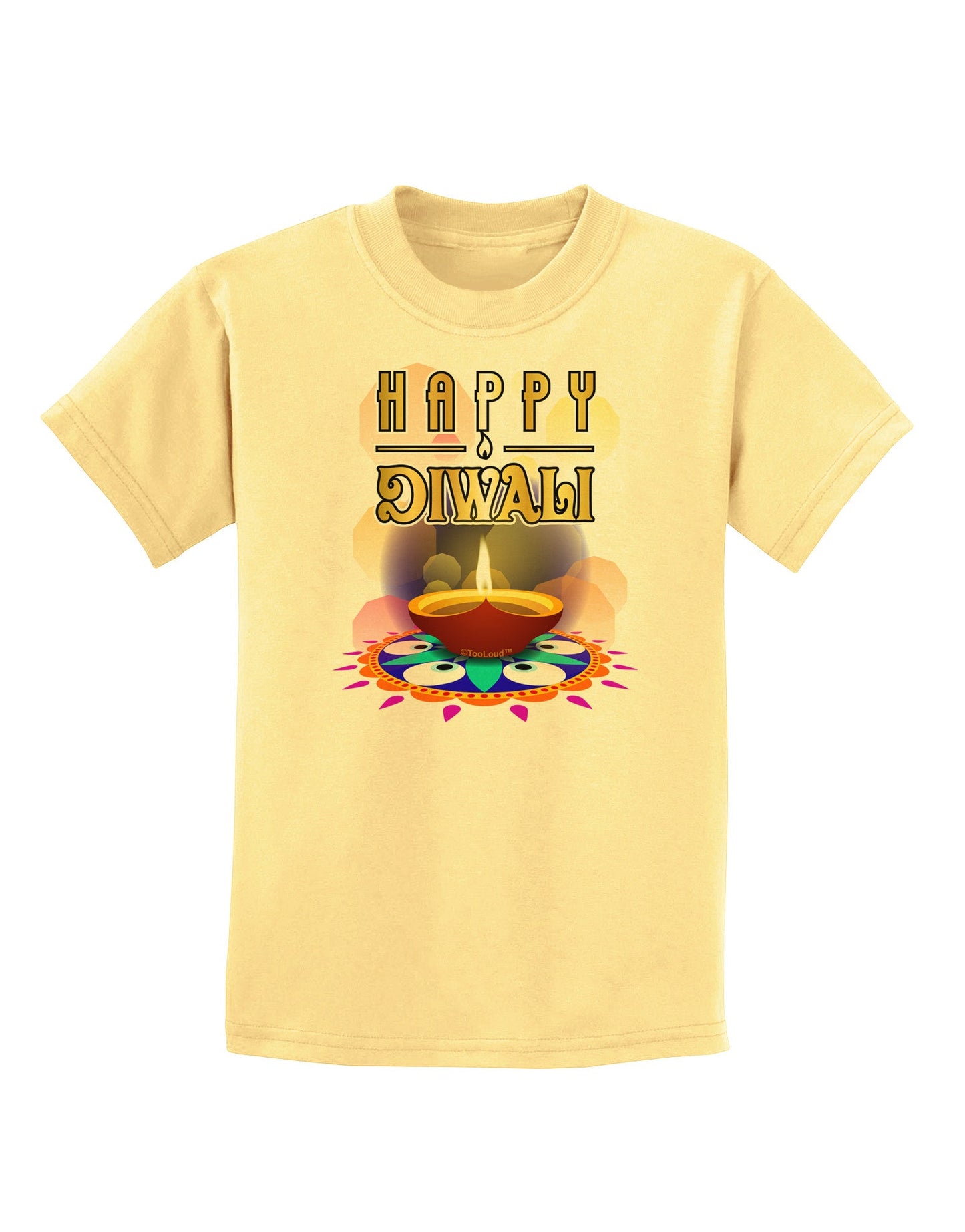 Happy Diwali - Rangoli and Diya Childrens T-Shirt-Childrens T-Shirt-TooLoud-Daffodil-Yellow-X-Small-Davson Sales