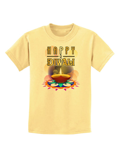 Happy Diwali - Rangoli and Diya Childrens T-Shirt-Childrens T-Shirt-TooLoud-Daffodil-Yellow-X-Small-Davson Sales