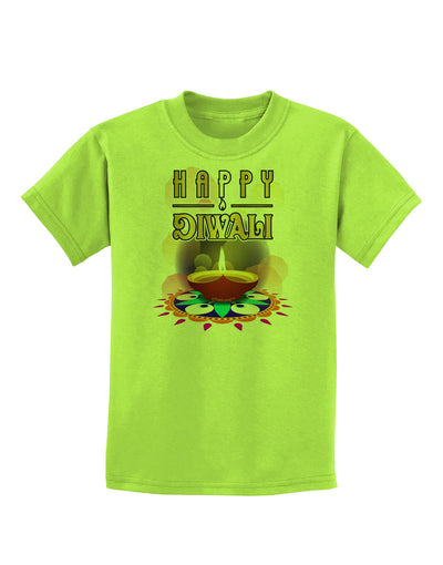 Happy Diwali - Rangoli and Diya Childrens T-Shirt-Childrens T-Shirt-TooLoud-Lime-Green-X-Small-Davson Sales