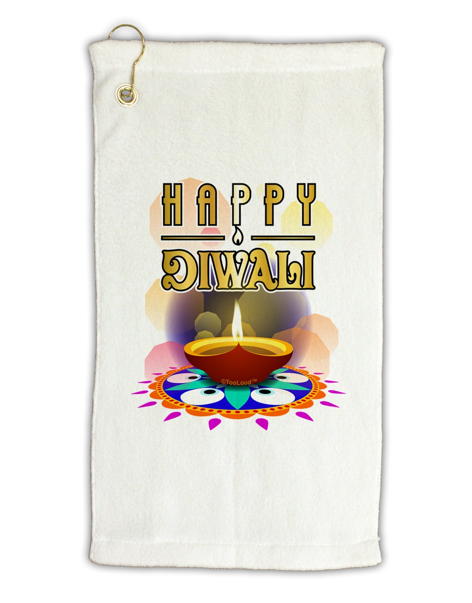 Happy Diwali - Rangoli and Diya Micro Terry Gromet Golf Towel 16 x 25 inch by TooLoud-Golf Towel-TooLoud-White-Davson Sales