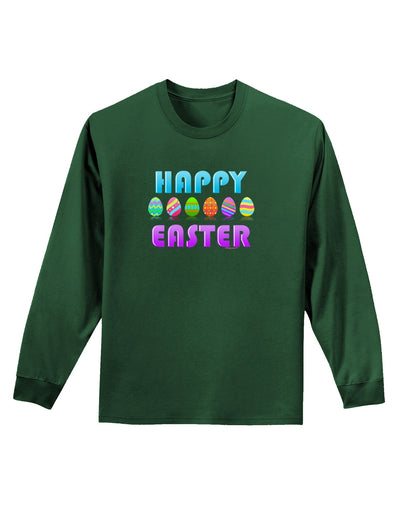 Happy Easter Decorated Eggs Adult Long Sleeve Dark T-Shirt-TooLoud-Dark-Green-Small-Davson Sales