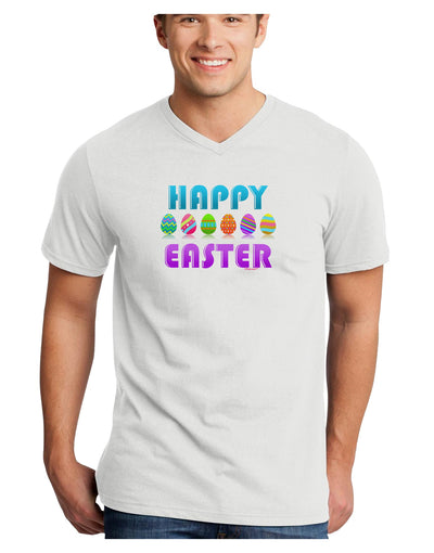 Happy Easter Decorated Eggs Adult V-Neck T-shirt-Mens V-Neck T-Shirt-TooLoud-White-Small-Davson Sales