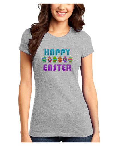 Happy Easter Decorated Eggs Juniors Petite T-Shirt-T-Shirts Juniors Tops-TooLoud-Ash-Gray-Juniors Fitted X-Small-Davson Sales