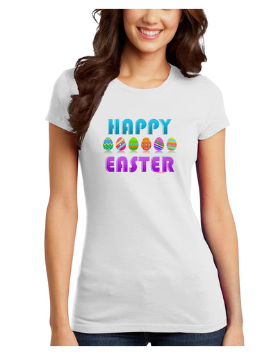 Happy Easter Decorated Eggs Juniors Petite T-Shirt-T-Shirts Juniors Tops-TooLoud-White-Juniors Fitted X-Small-Davson Sales