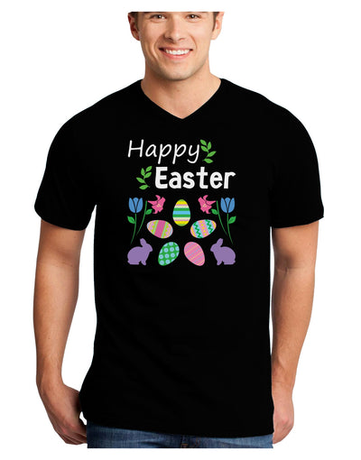 Happy Easter Design Adult Dark V-Neck T-Shirt-Mens V-Neck T-Shirt-TooLoud-Black-Small-Davson Sales