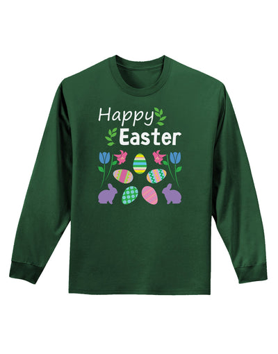 Happy Easter Design Adult Long Sleeve Dark T-Shirt-TooLoud-Dark-Green-Small-Davson Sales