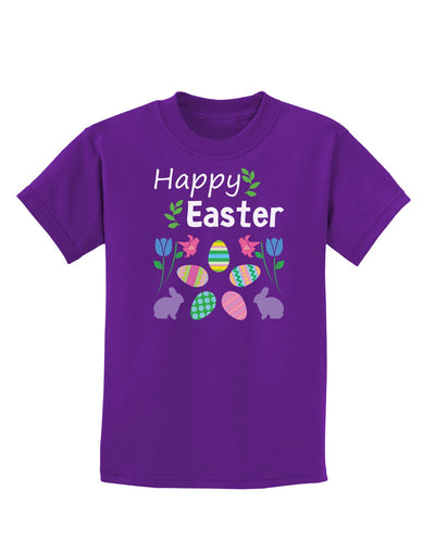 Happy Easter Design Childrens Dark T-Shirt-Childrens T-Shirt-TooLoud-Purple-X-Small-Davson Sales