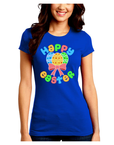 Happy Easter Easter Eggs Juniors Crew Dark T-Shirt by TooLoud-T-Shirts Juniors Tops-TooLoud-Royal-Blue-Juniors Fitted Small-Davson Sales