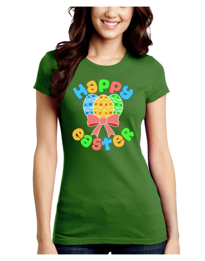 Happy Easter Easter Eggs Juniors Crew Dark T-Shirt by TooLoud-T-Shirts Juniors Tops-TooLoud-Kiwi-Green-Juniors Fitted X-Small-Davson Sales