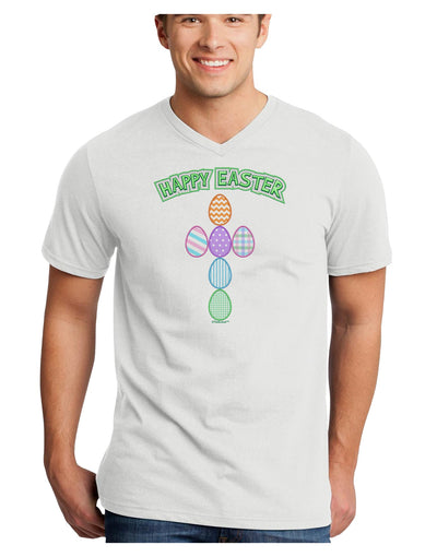 Happy Easter Egg Cross Faux Applique Adult V-Neck T-shirt-Mens V-Neck T-Shirt-TooLoud-White-Small-Davson Sales