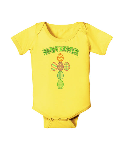 Happy Easter Egg Cross Faux Applique Baby Romper Bodysuit-Baby Romper-TooLoud-Yellow-06-Months-Davson Sales