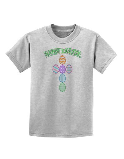 Happy Easter Egg Cross Faux Applique Childrens T-Shirt-Childrens T-Shirt-TooLoud-AshGray-X-Small-Davson Sales