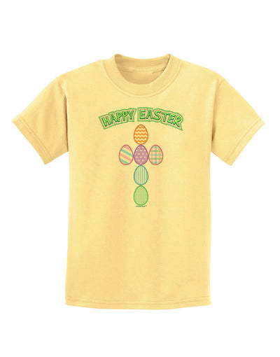 Happy Easter Egg Cross Faux Applique Childrens T-Shirt-Childrens T-Shirt-TooLoud-Daffodil-Yellow-X-Small-Davson Sales