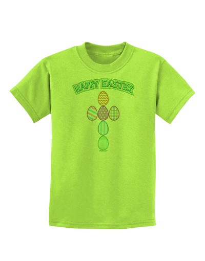 Happy Easter Egg Cross Faux Applique Childrens T-Shirt-Childrens T-Shirt-TooLoud-Lime-Green-X-Small-Davson Sales