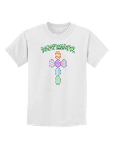 Happy Easter Egg Cross Faux Applique Childrens T-Shirt-Childrens T-Shirt-TooLoud-White-X-Small-Davson Sales