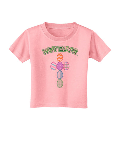 Happy Easter Egg Cross Faux Applique Toddler T-Shirt-Toddler T-Shirt-TooLoud-Candy-Pink-2T-Davson Sales