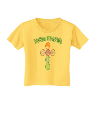 Happy Easter Egg Cross Faux Applique Toddler T-Shirt-Toddler T-Shirt-TooLoud-Yellow-2T-Davson Sales
