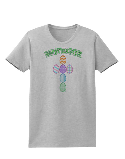 Happy Easter Egg Cross Faux Applique Womens T-Shirt-Womens T-Shirt-TooLoud-AshGray-X-Small-Davson Sales