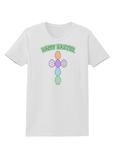 Happy Easter Egg Cross Faux Applique Womens T-Shirt-Womens T-Shirt-TooLoud-White-X-Small-Davson Sales