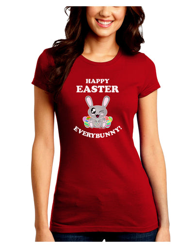 Happy Easter Everybunny Juniors Petite Crew Dark T-Shirt-T-Shirts Juniors Tops-TooLoud-Red-Juniors Fitted Small-Davson Sales