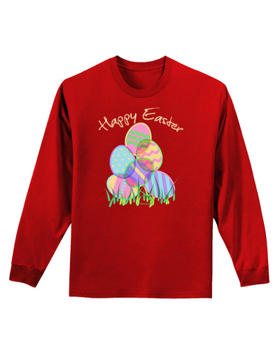 Happy Easter Gel Look Print Adult Long Sleeve Dark T-Shirt-TooLoud-Red-Small-Davson Sales