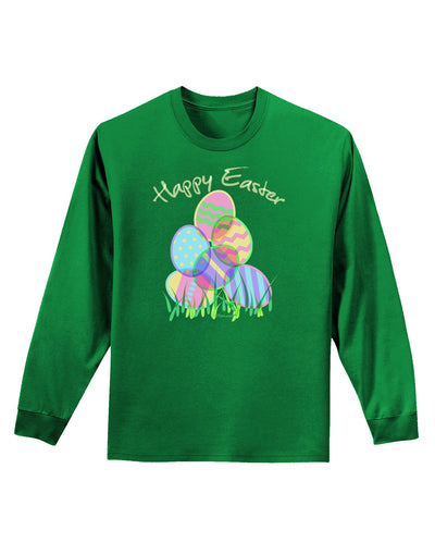 Happy Easter Gel Look Print Adult Long Sleeve Dark T-Shirt-TooLoud-Kelly-Green-Small-Davson Sales