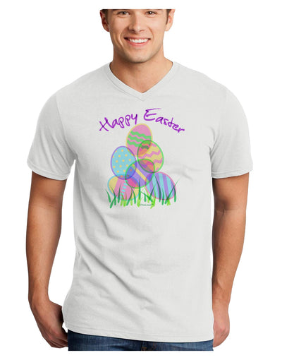 Happy Easter Gel Look Print Adult V-Neck T-shirt-Mens V-Neck T-Shirt-TooLoud-White-Small-Davson Sales