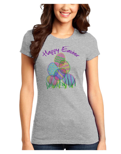 Happy Easter Gel Look Print Juniors Petite T-Shirt-T-Shirts Juniors Tops-TooLoud-Ash-Gray-Juniors Fitted X-Small-Davson Sales