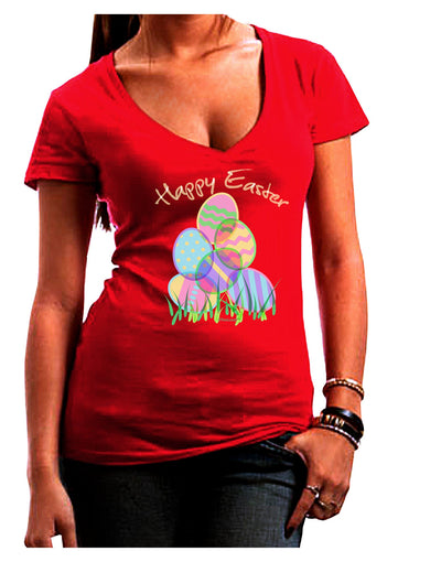 Happy Easter Gel Look Print Womens V-Neck Dark T-Shirt-Womens V-Neck T-Shirts-TooLoud-Red-Juniors Fitted Small-Davson Sales