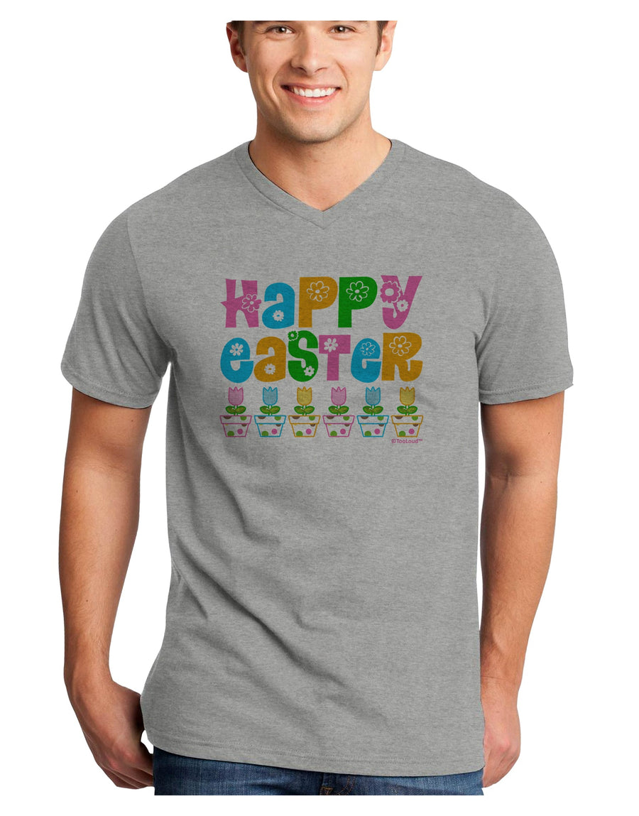 Happy Easter - Tulips Adult V-Neck T-shirt by TooLoud-Mens V-Neck T-Shirt-TooLoud-White-Small-Davson Sales