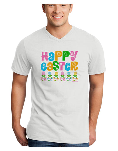 Happy Easter - Tulips Adult V-Neck T-shirt by TooLoud-Mens V-Neck T-Shirt-TooLoud-White-Small-Davson Sales