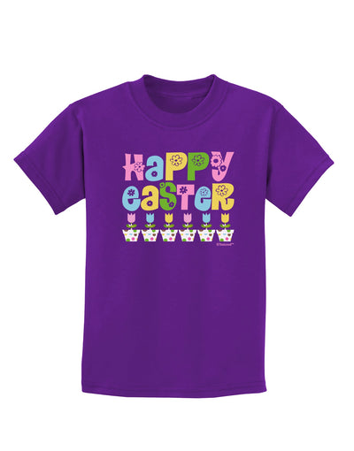 Happy Easter - Tulips Childrens Dark T-Shirt by TooLoud-Childrens T-Shirt-TooLoud-Purple-X-Small-Davson Sales